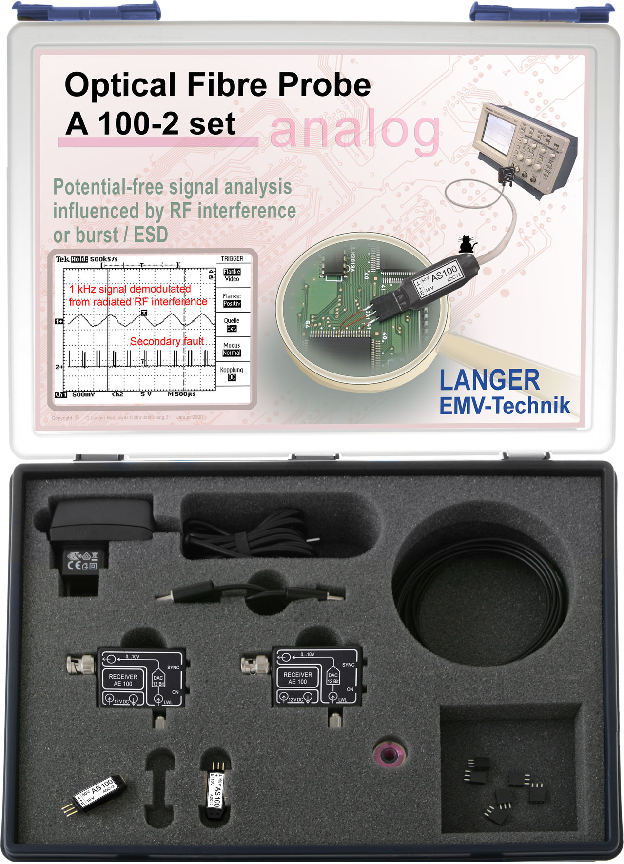 A100-2 set, Optical Fiber Probe 2-Channel, 25 kHz